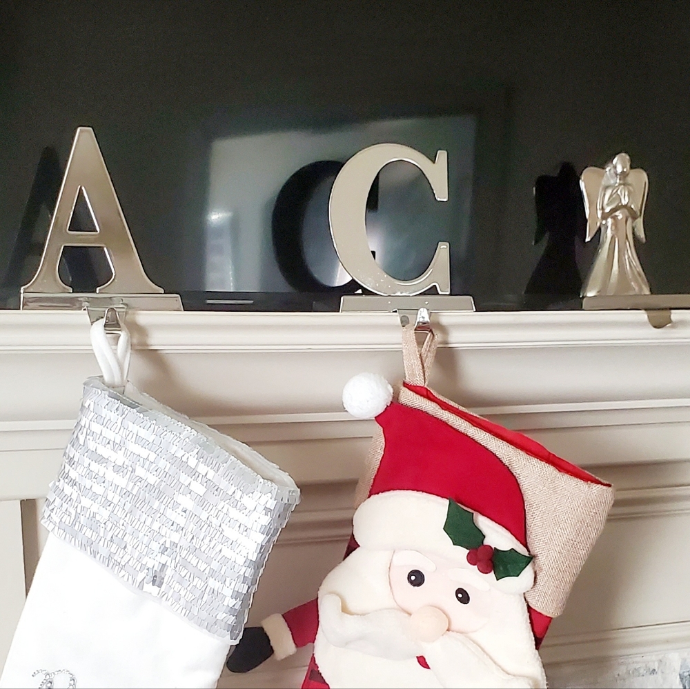 Silver Monogram Metal Stocking Holder/ Santa Holiday Stocking